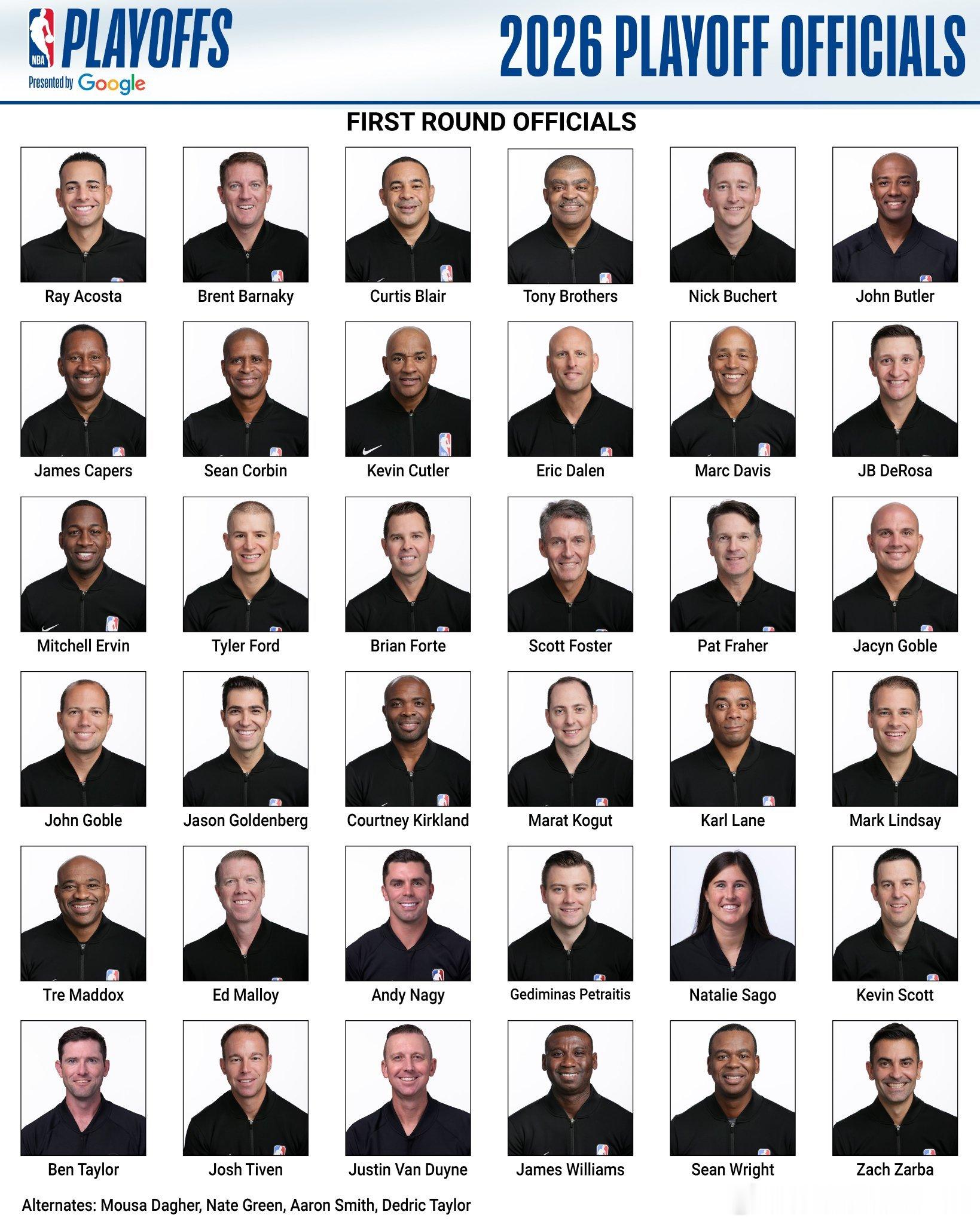 NBA公布季后赛首轮36名裁判名单休斯顿火箭nba季后赛休斯顿火箭