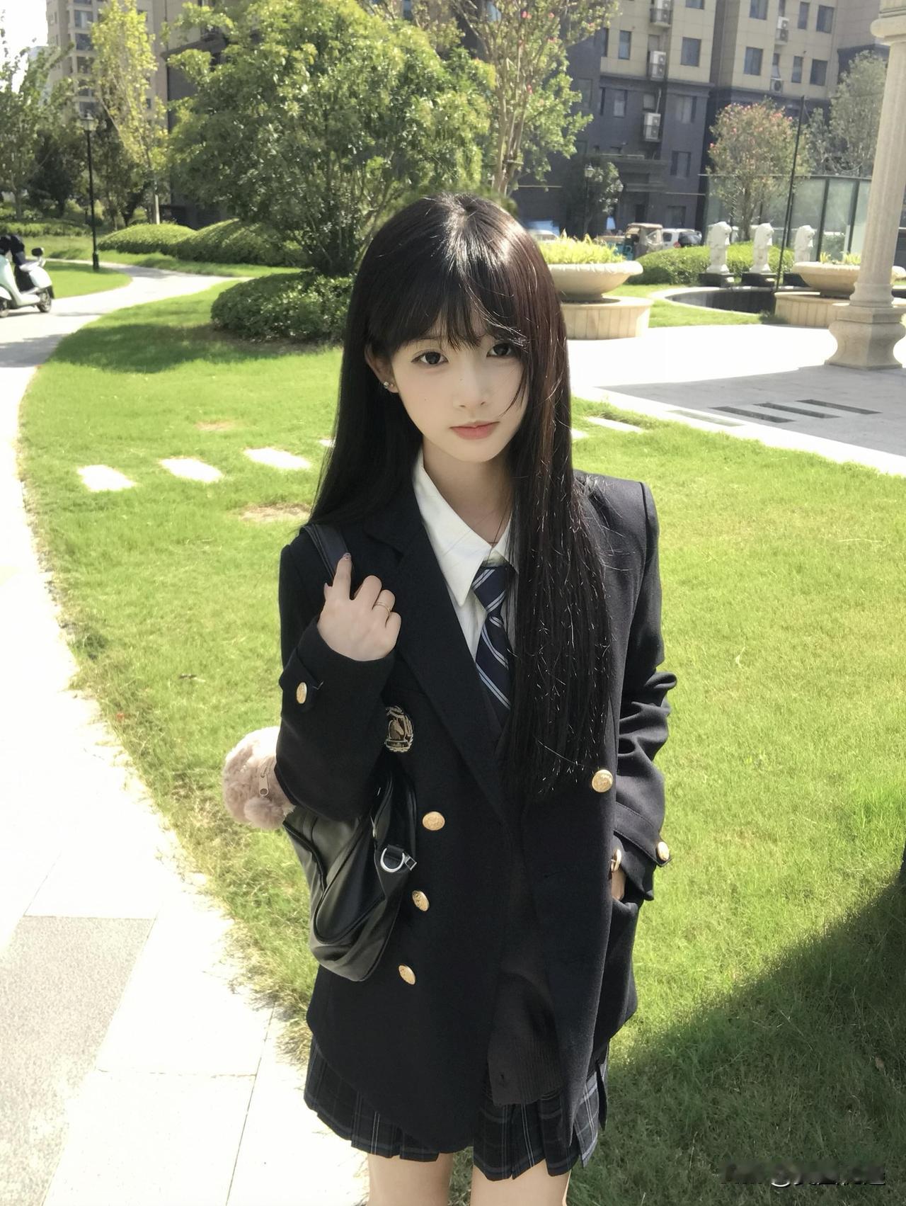 校园少女风，黑发红唇，青春洋溢！📸💄👩‍🎓