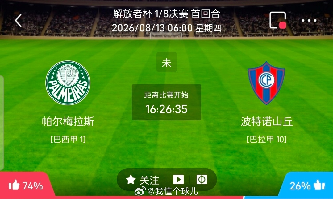 【足球】周三003解放者杯方向：帕梅拉斯vs波特诺解放者杯 帕梅拉斯 VS 波特