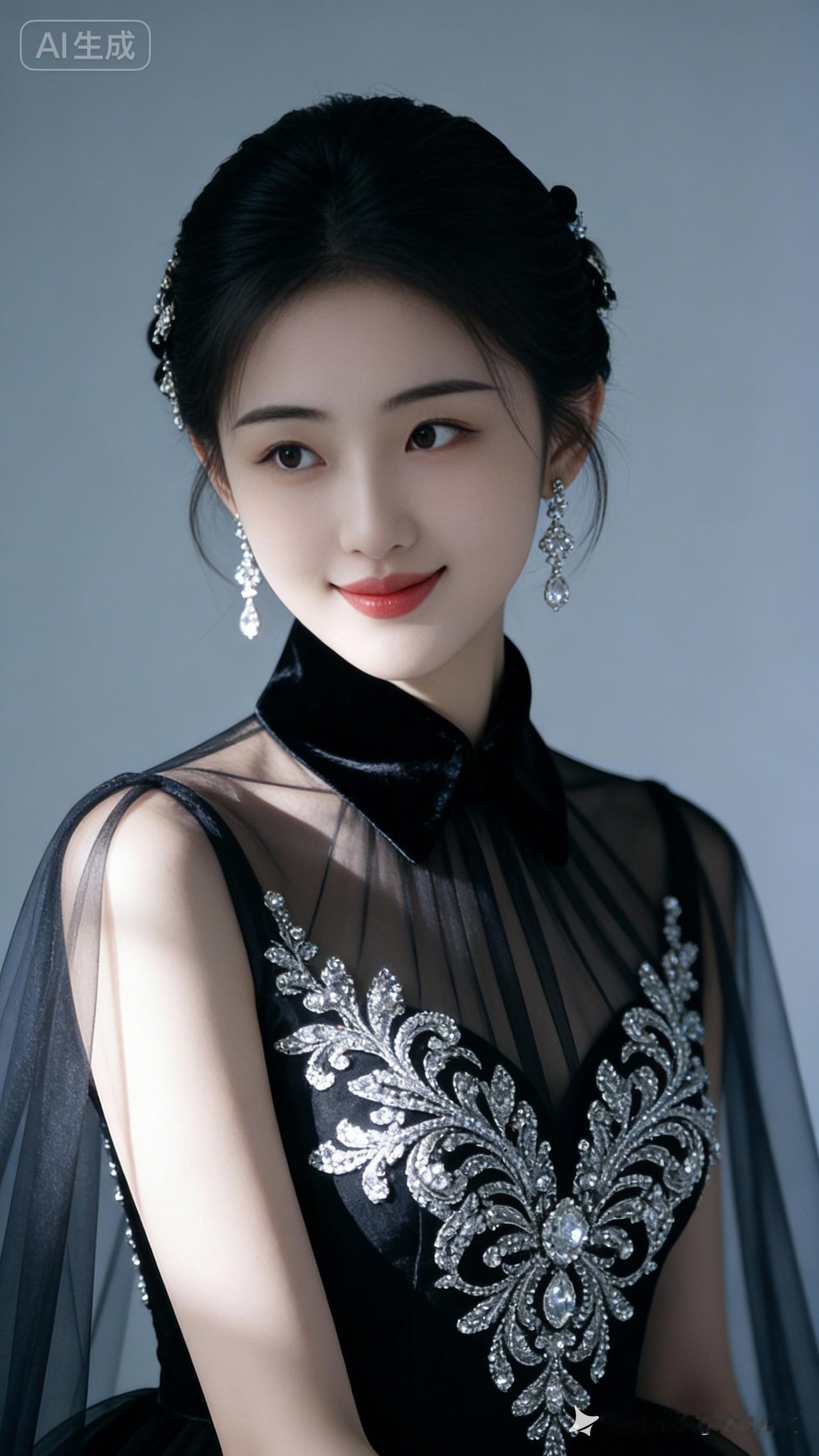 优雅黑纱晚礼服，闪耀的珠宝点缀，尽显高贵气质！💃✨