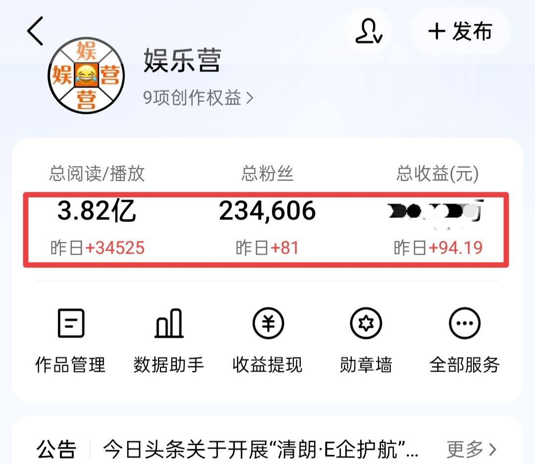 今天在头条赚了收益94元，其中5元是新锐创作奖励，又熬过了一天。

系统估计有点