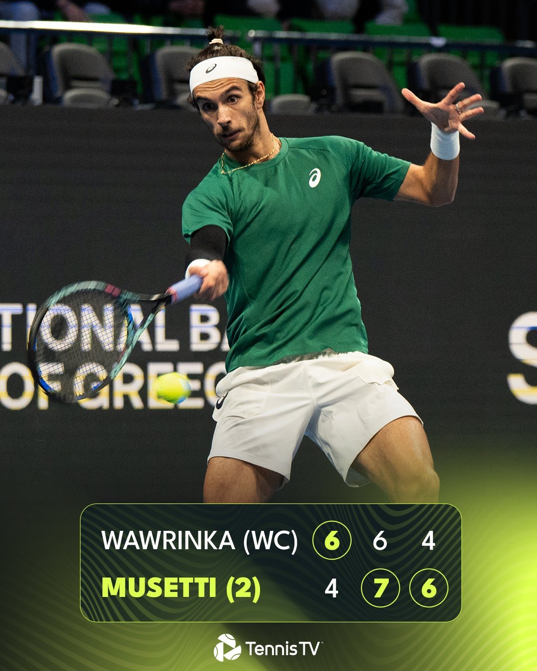 穆塞蒂4-6、7-6、6-4逆转击败瓦林卡，跻身雅典八强，继续保留跻身总决赛希望