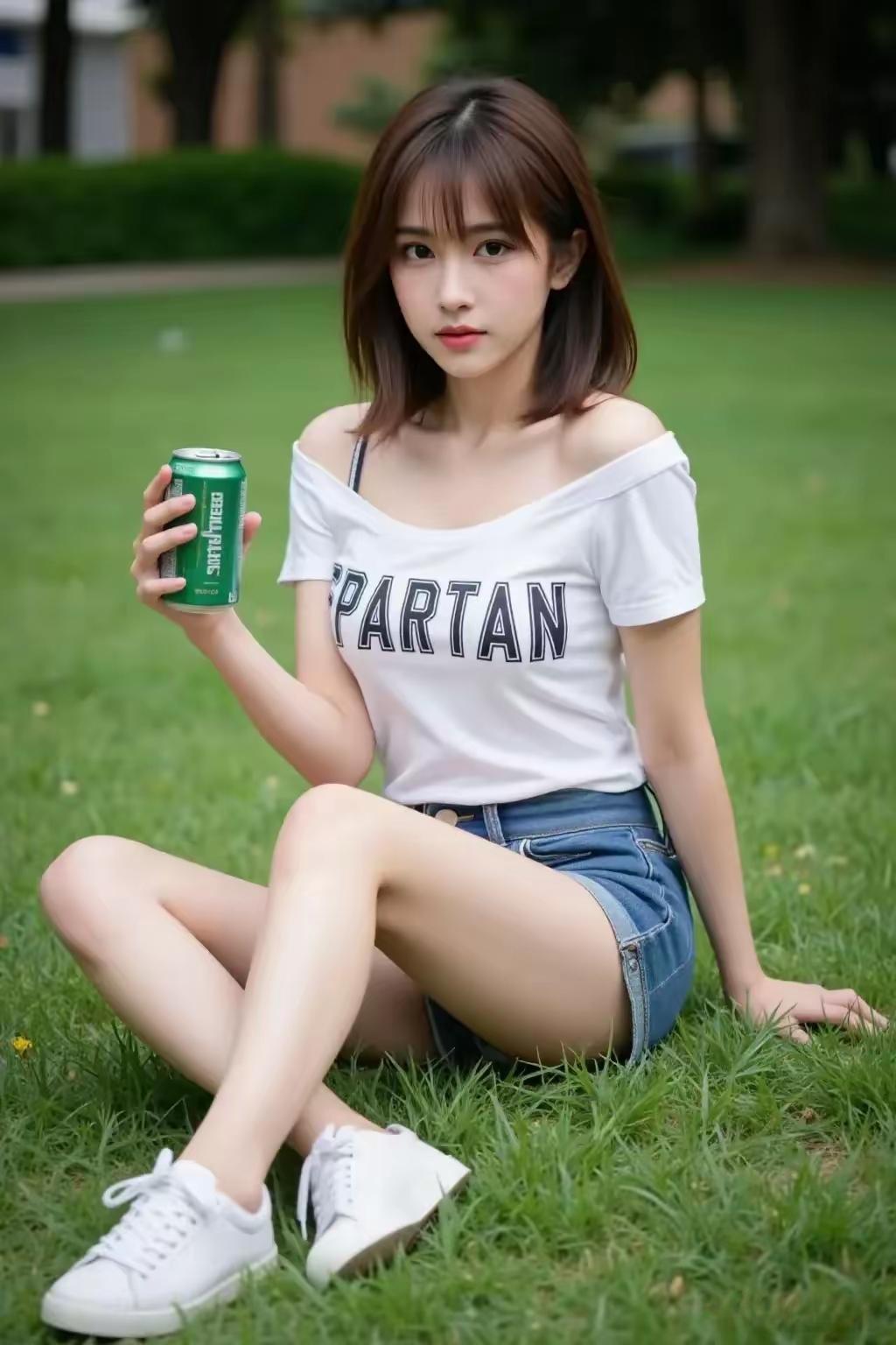 夏日清爽穿搭，白色T恤+牛仔短裤，搭配绿植饮料，轻松惬意！🌿👗👟