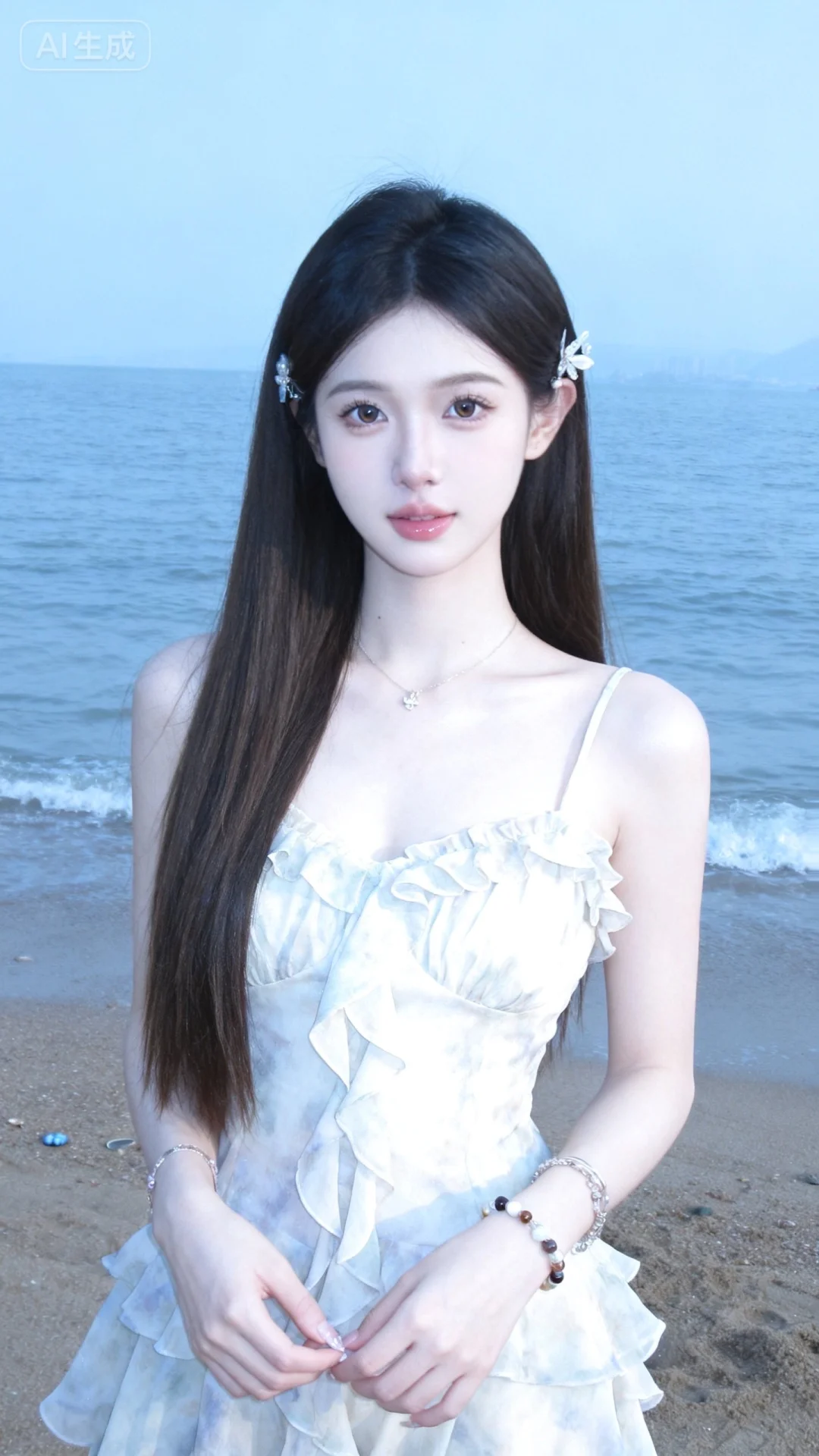 22岁少女，高清特写，灵动眼睛，皮肤白嫩，可爱看镜头，半身正面特写，自...