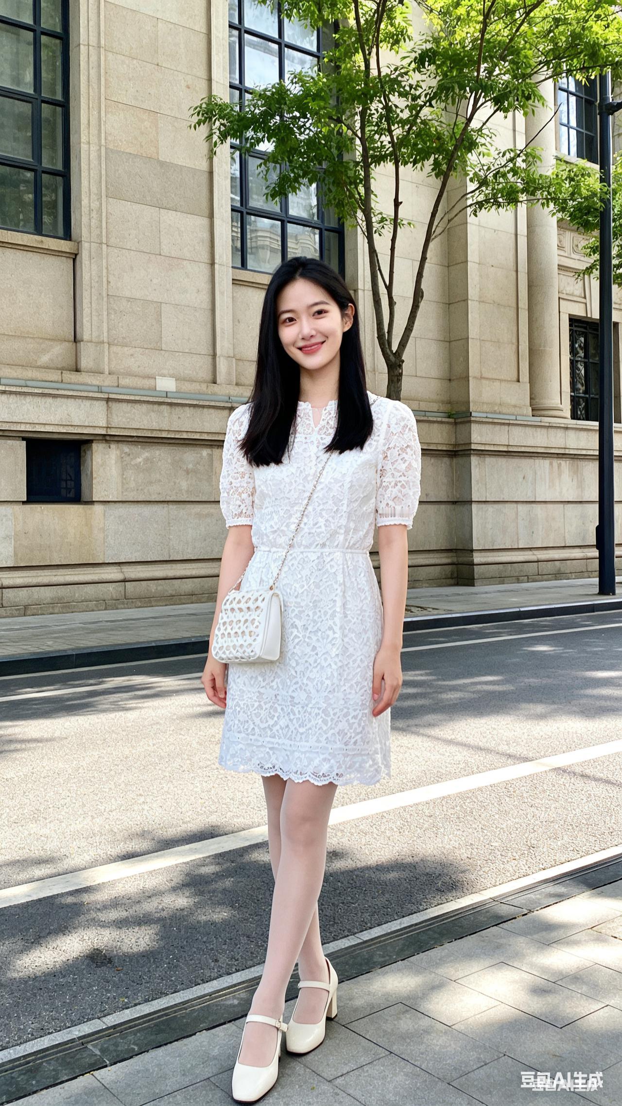 夏日清新穿搭，白色蕾丝连衣裙，优雅气质满满！🌞👗👠