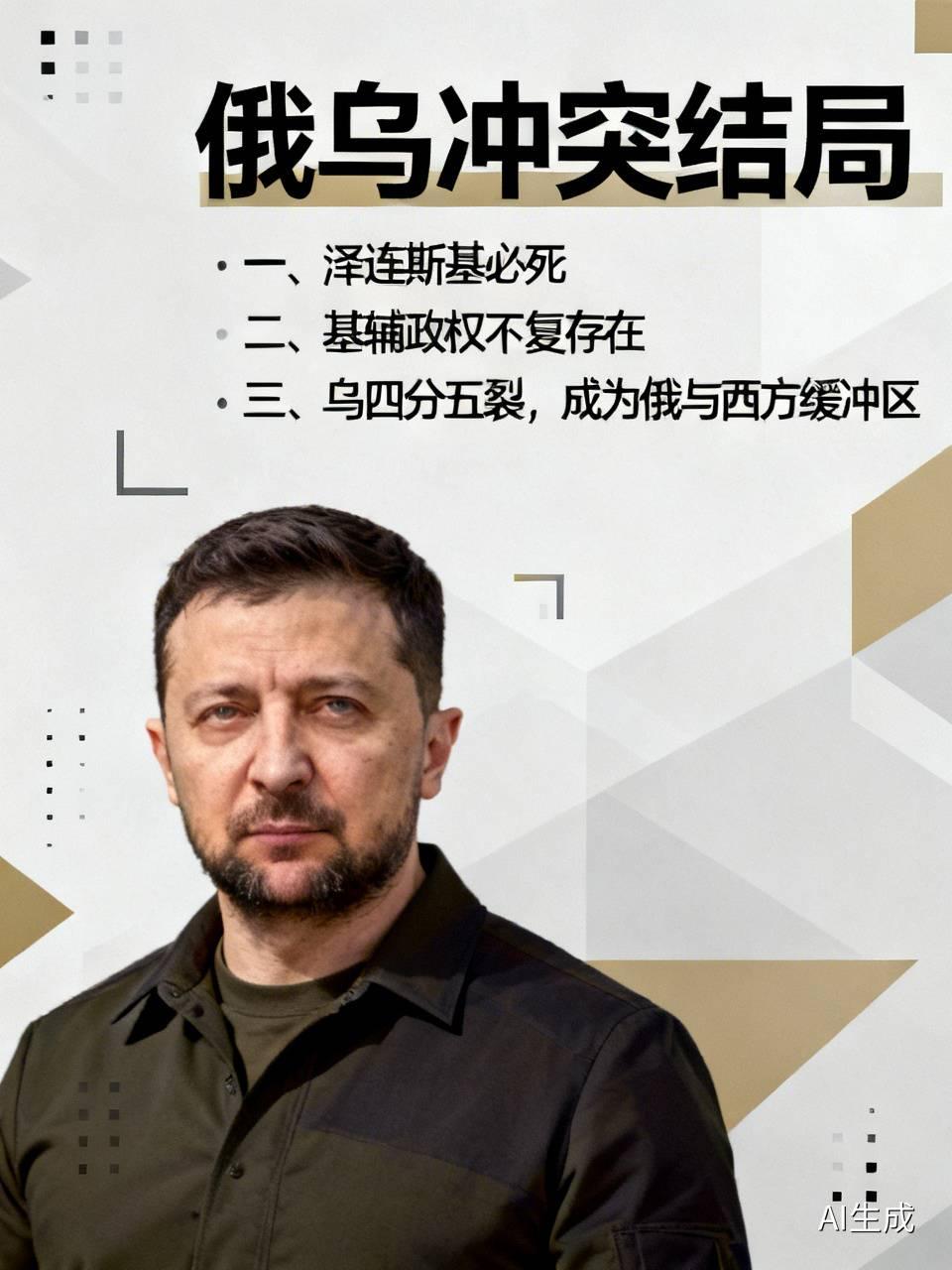 俄乌冲突的结局:
一，泽连斯基必死
二，基辅政权不复存在
三，乌四分五裂，成为俄