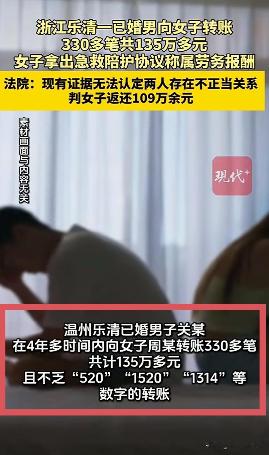 温州乐清，一名已婚男子，在冬泳活动中喜欢上了一名女子。四年多里，他陆续转账330