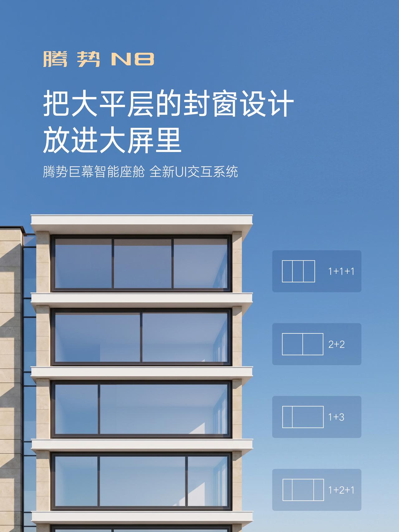 第一眼看海报还以为是装修方案，仔细一看才发现是腾势N8的大屏UI预热腾势N8大五