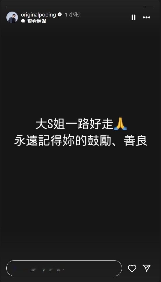 陈汉典悼念大S  陈汉典永远记得大S的鼓励善良  2月3日，陈汉典悼念大S：“大