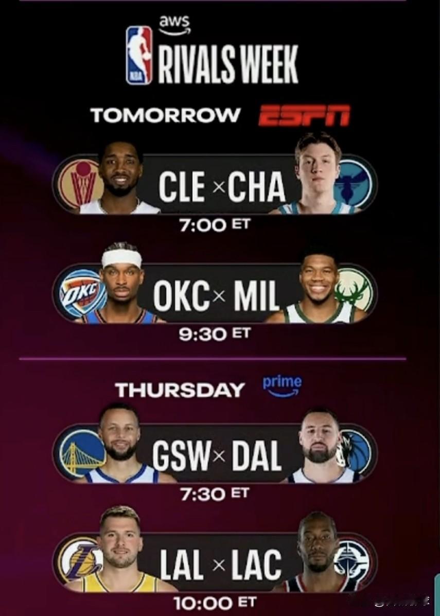 1月22日精彩比赛:
1、骑士对黄蜂
2、雷霆对雄鹿
3、勇士对独行侠
4、洛杉