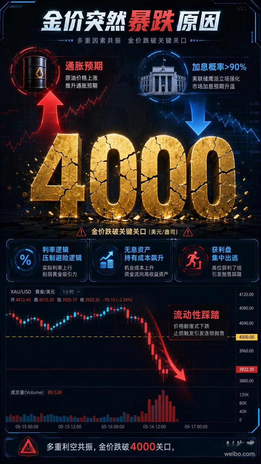 黄金这次跌得确实有点狠，现货金价盘中直接跌破4000美元关口。很多人第一反应是“