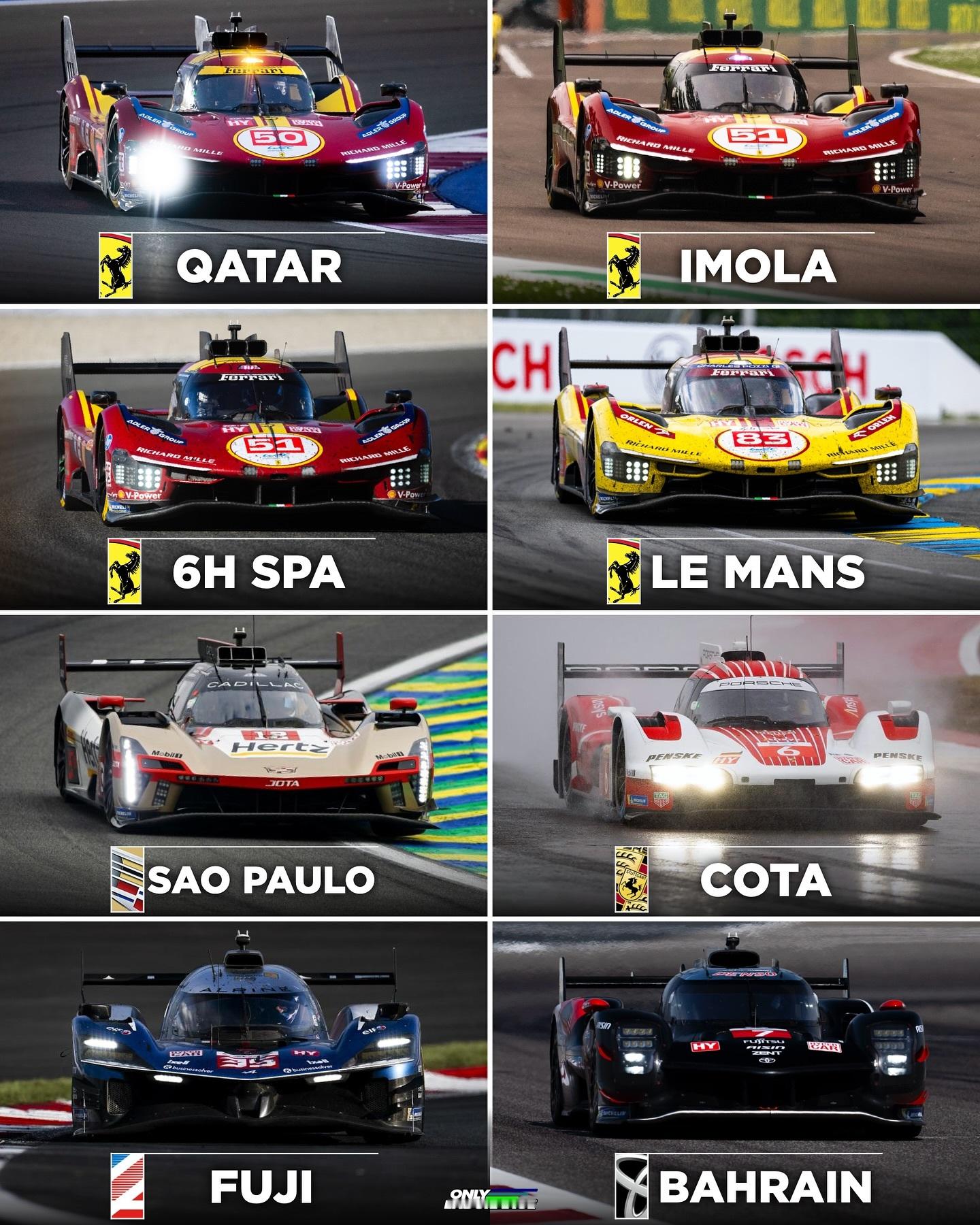 2025赛季WEC世界耐力锦标赛分站冠军一览，巧合的是，两个组别都是五款赛车尝到