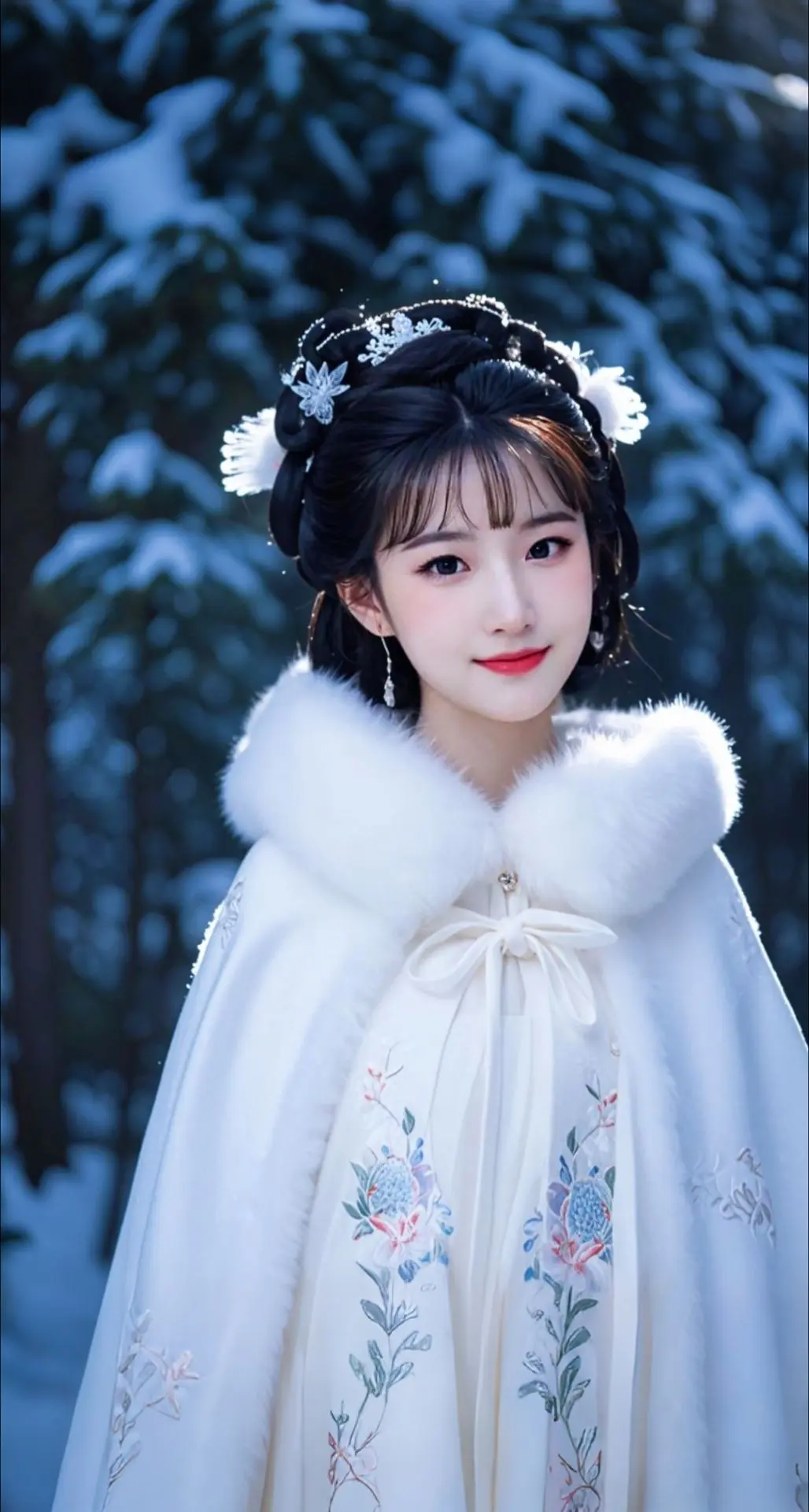 AI扩图 AI雪幕美人浅笑