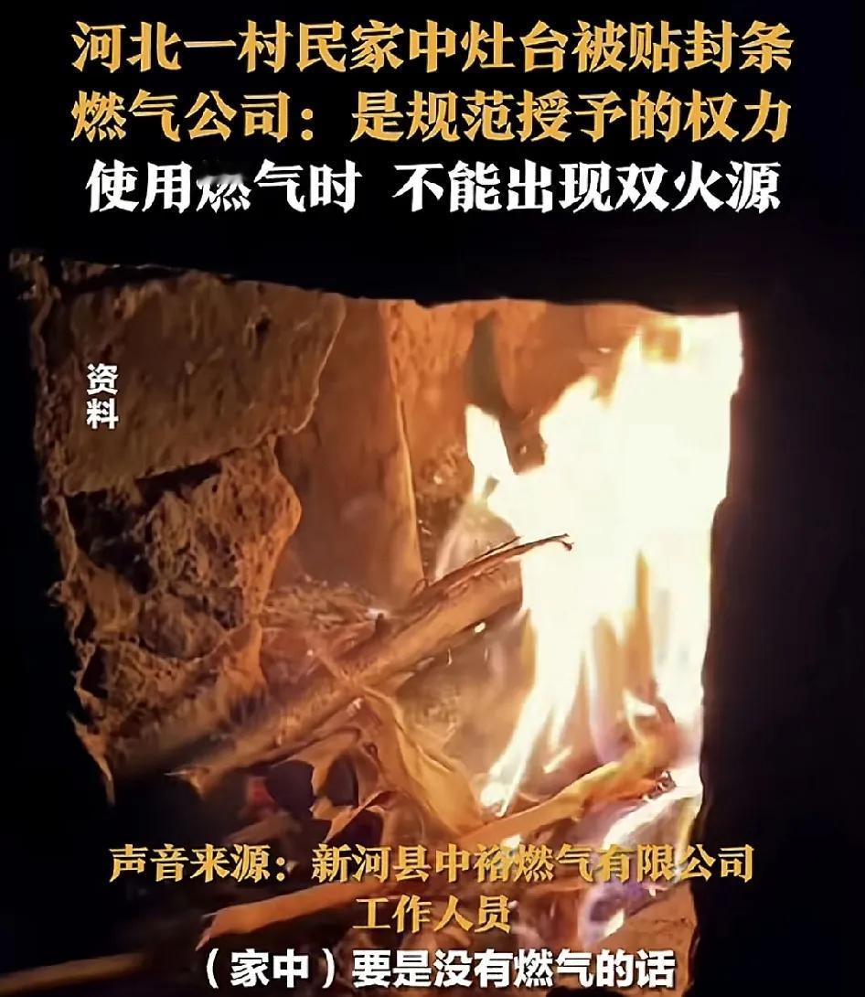 12月15日，河北邢台一村民家里的灶台被燃气公司的工作人员查封，原因是如果家里有