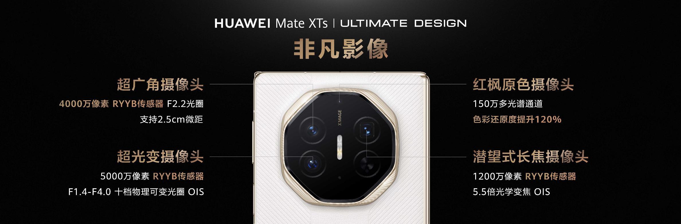华为新三折叠搭载红枫原色影像 华为Mate XTs 非凡大师最大的升级之一，就是