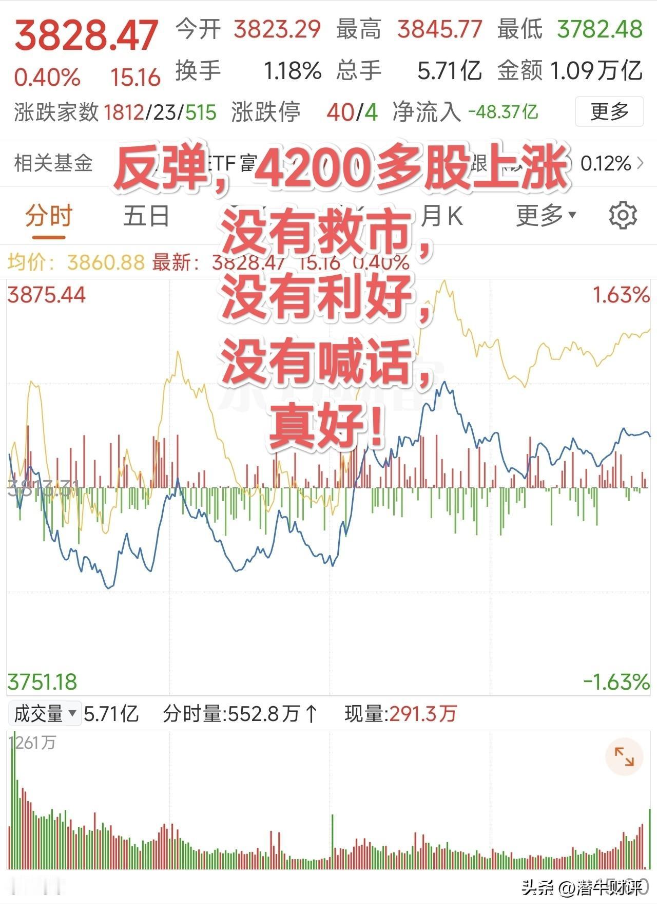 没有救市，没有利好，没有喊话，A股还不是止跌反弹了吗？
A股有5500多只股票，