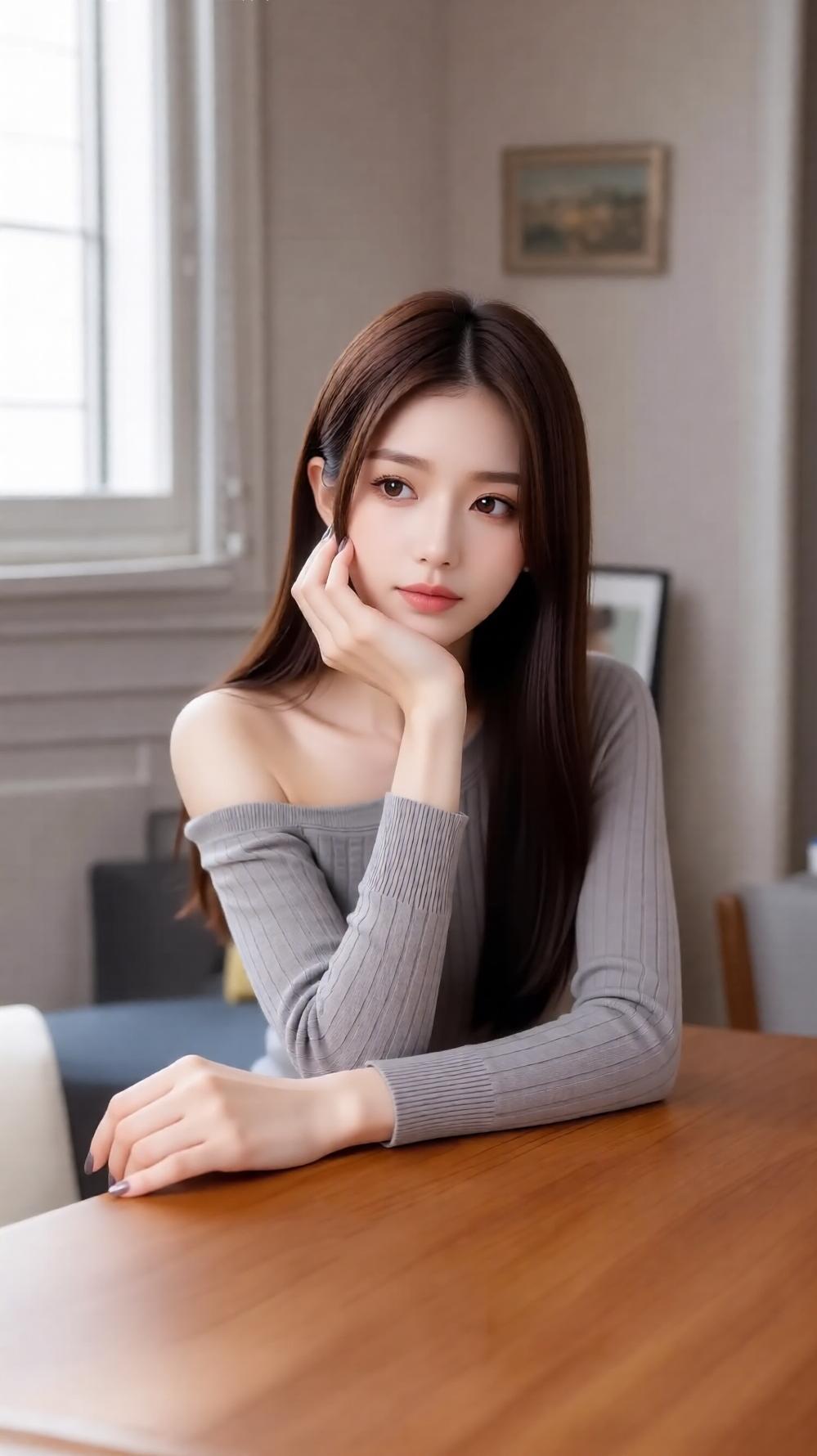 温柔时光，静享午后，沉思中的少女