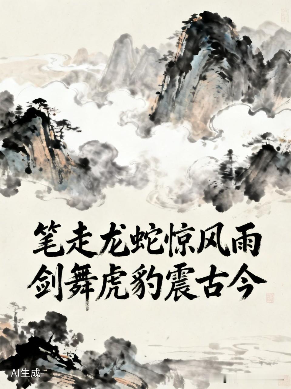 上联：笔走龙蛇惊风雨，对下联，，剑舞虎豹震古今！[微风]