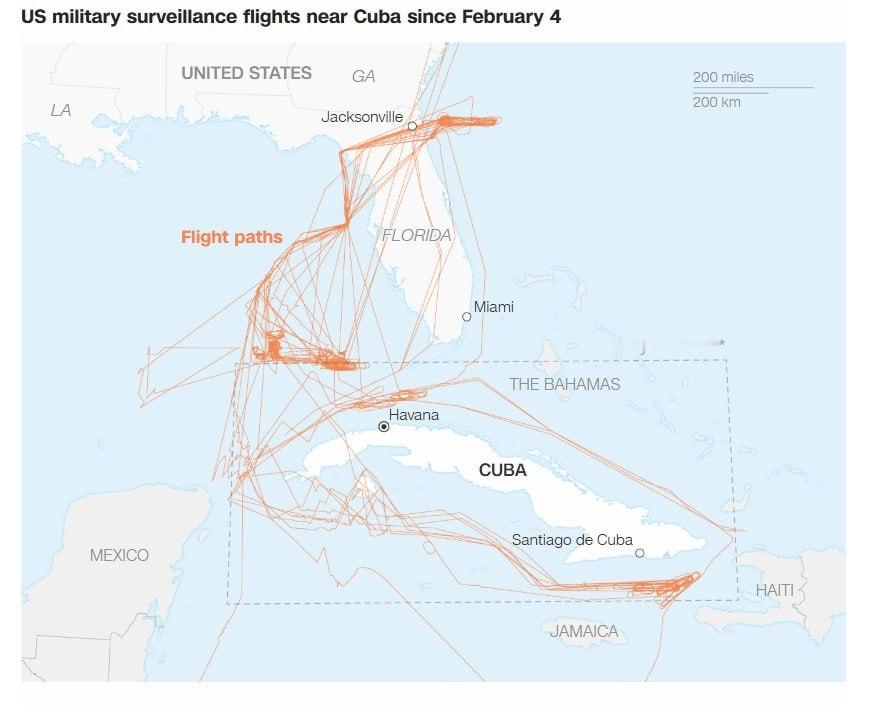 据美国有线电视新闻网（CNN）援引Flightradar24的数据报道，自2月初