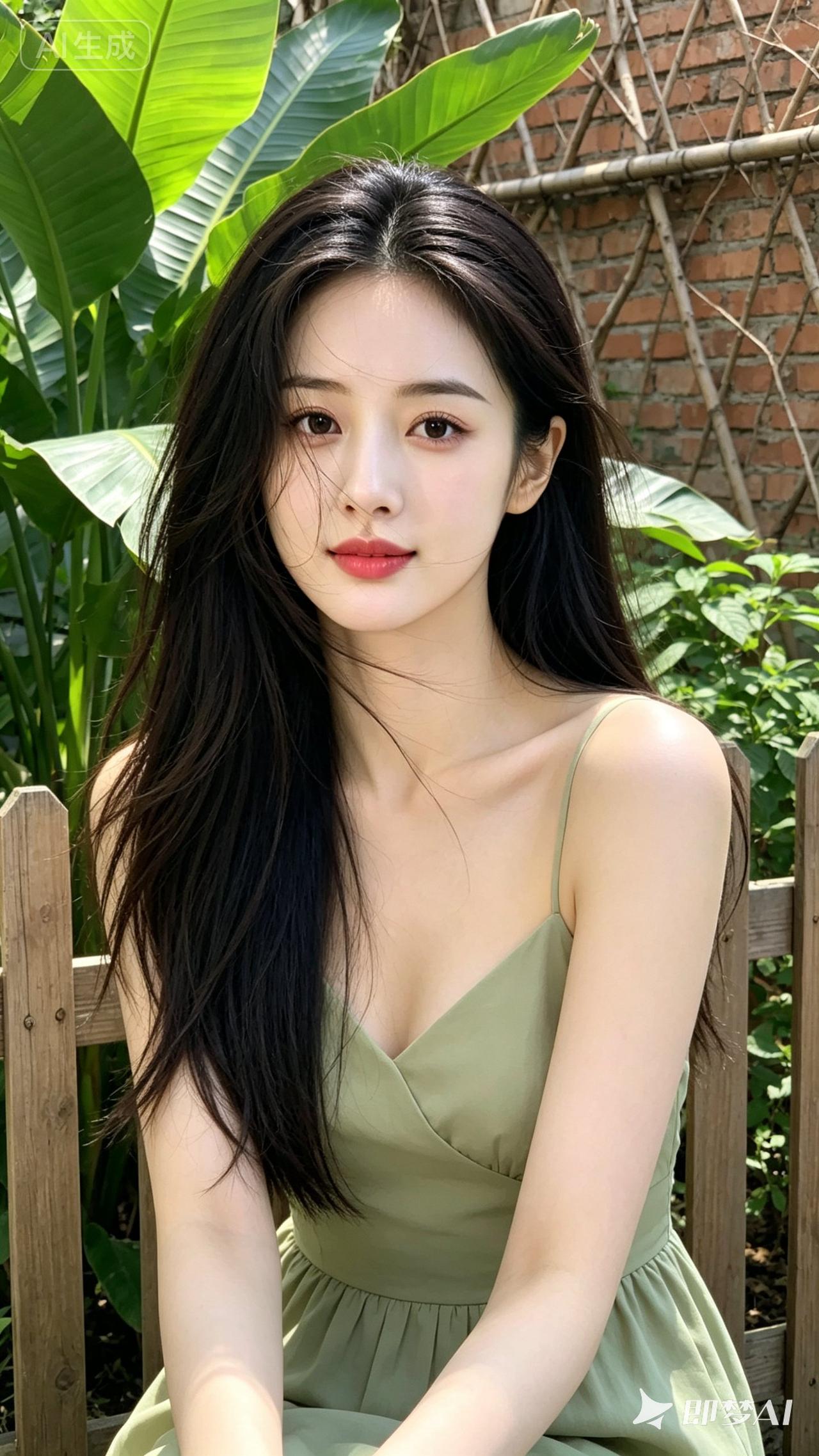 夏日清新，绿意盎然，少女如画