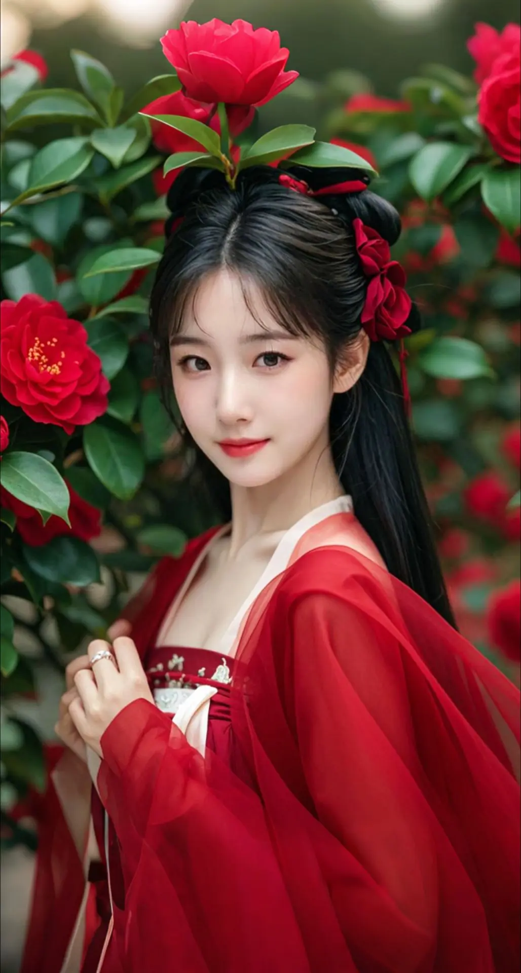 AI扩图 山茶美人