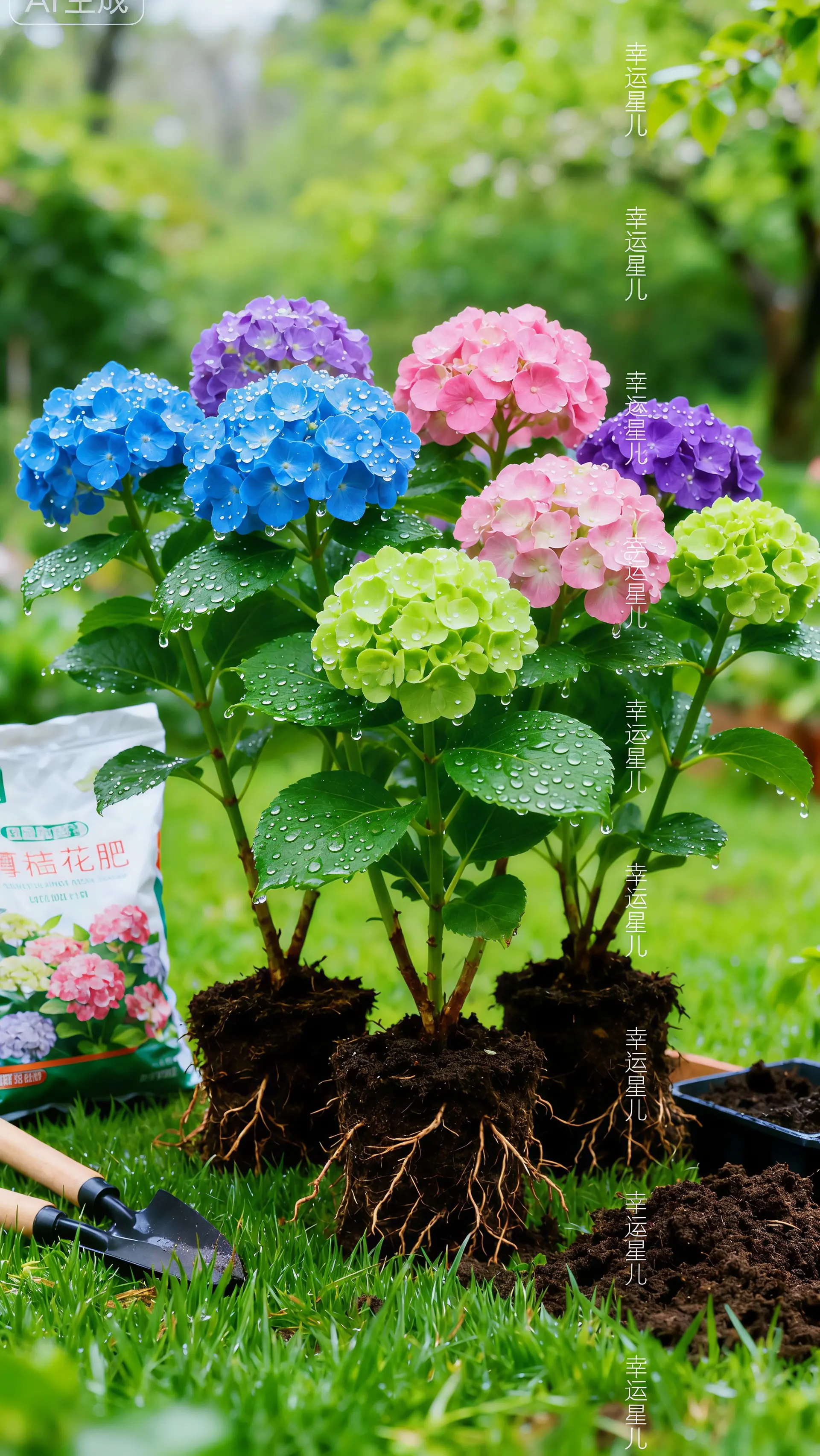 绣球花苗长势强健，叶片油绿厚实，根系茂密活力满满。绽放时花球饱满圆润...
