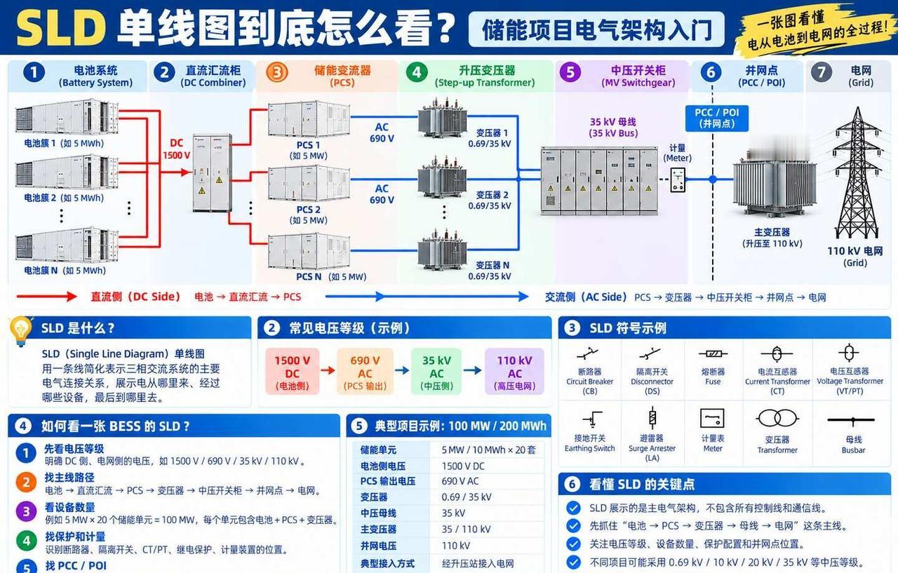 SLD 单线图到底怎么看？储能电气架构入门
SLD（Single Line Di