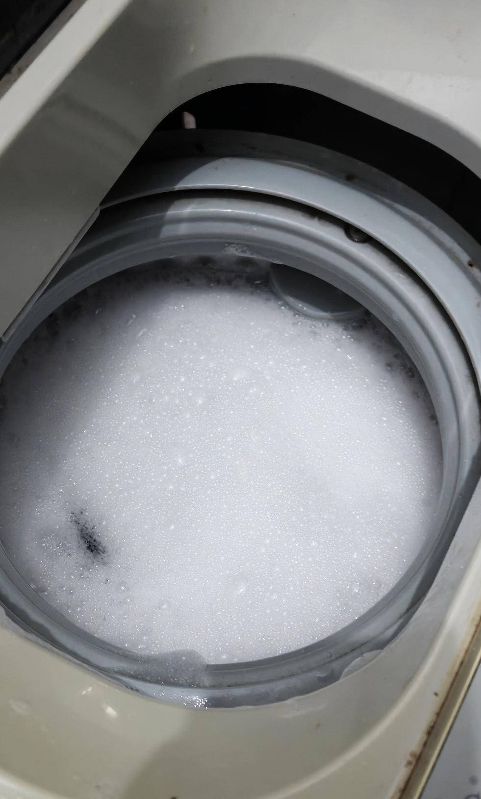 看一看保姆放了多少洗衣液，保姆说发的不多，说过多次不改。