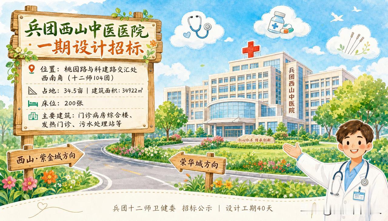 兵团西山中医医院，正式进入设计招标阶段！位置定了，就在桃园路与科建路交汇处
  