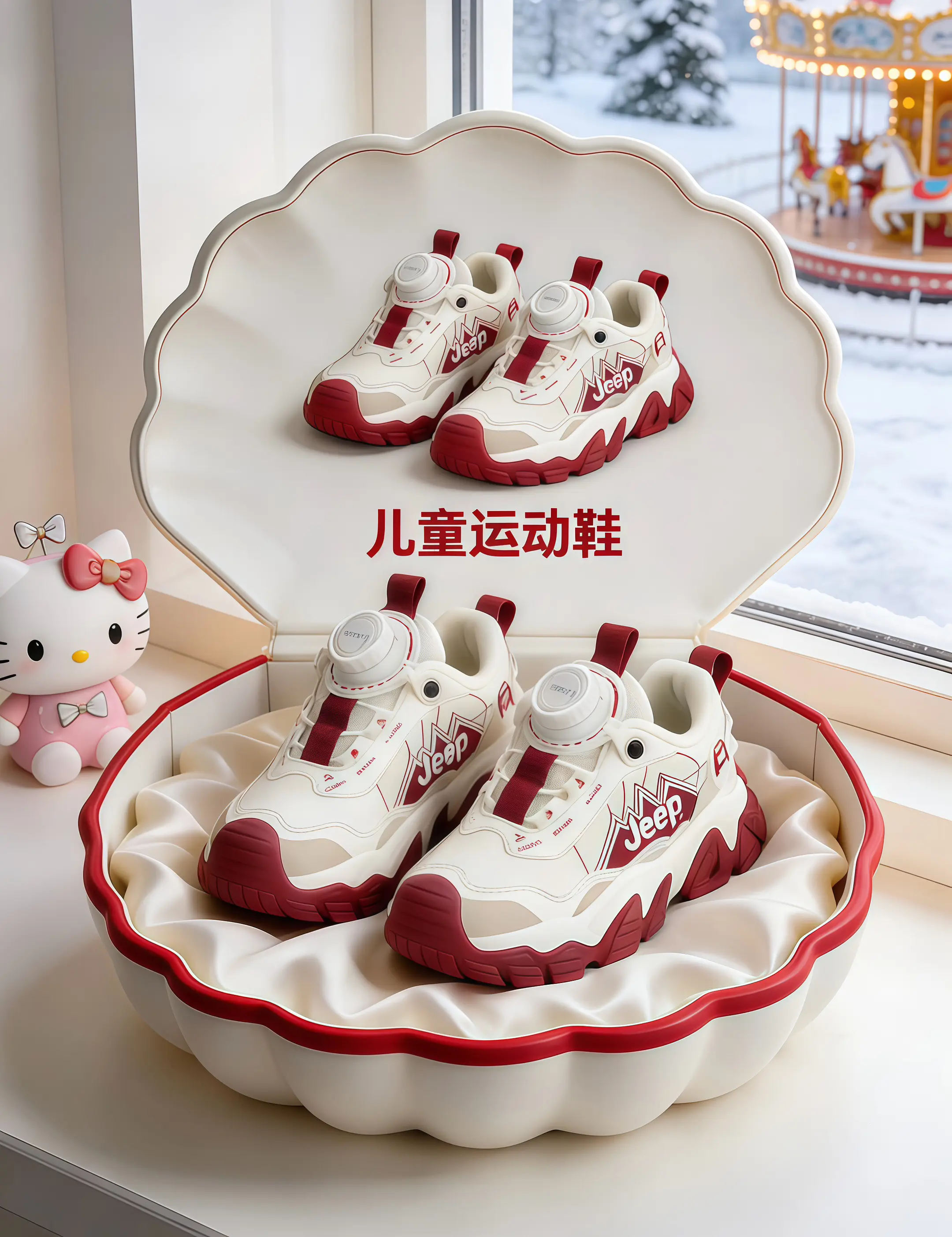 Jeep儿童防滑老爹鞋皮面运动鞋