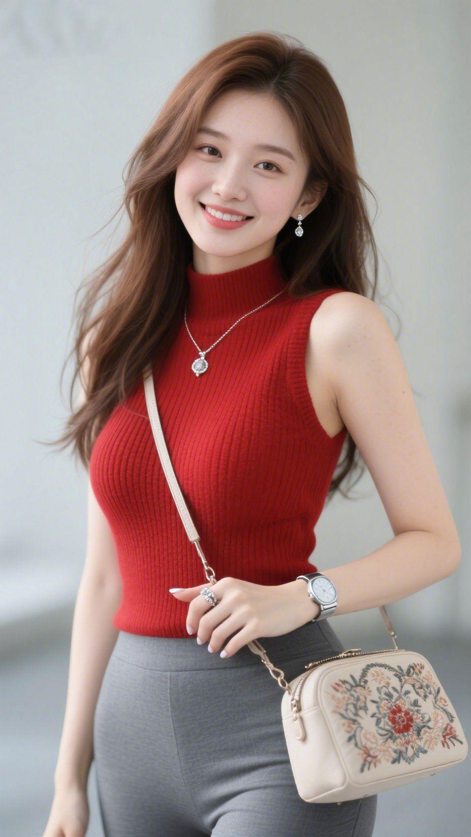 红衣温婉，岁月安然
 
生活最动人的姿态，是内心从容，眉眼温柔。一身简约红衣，尽