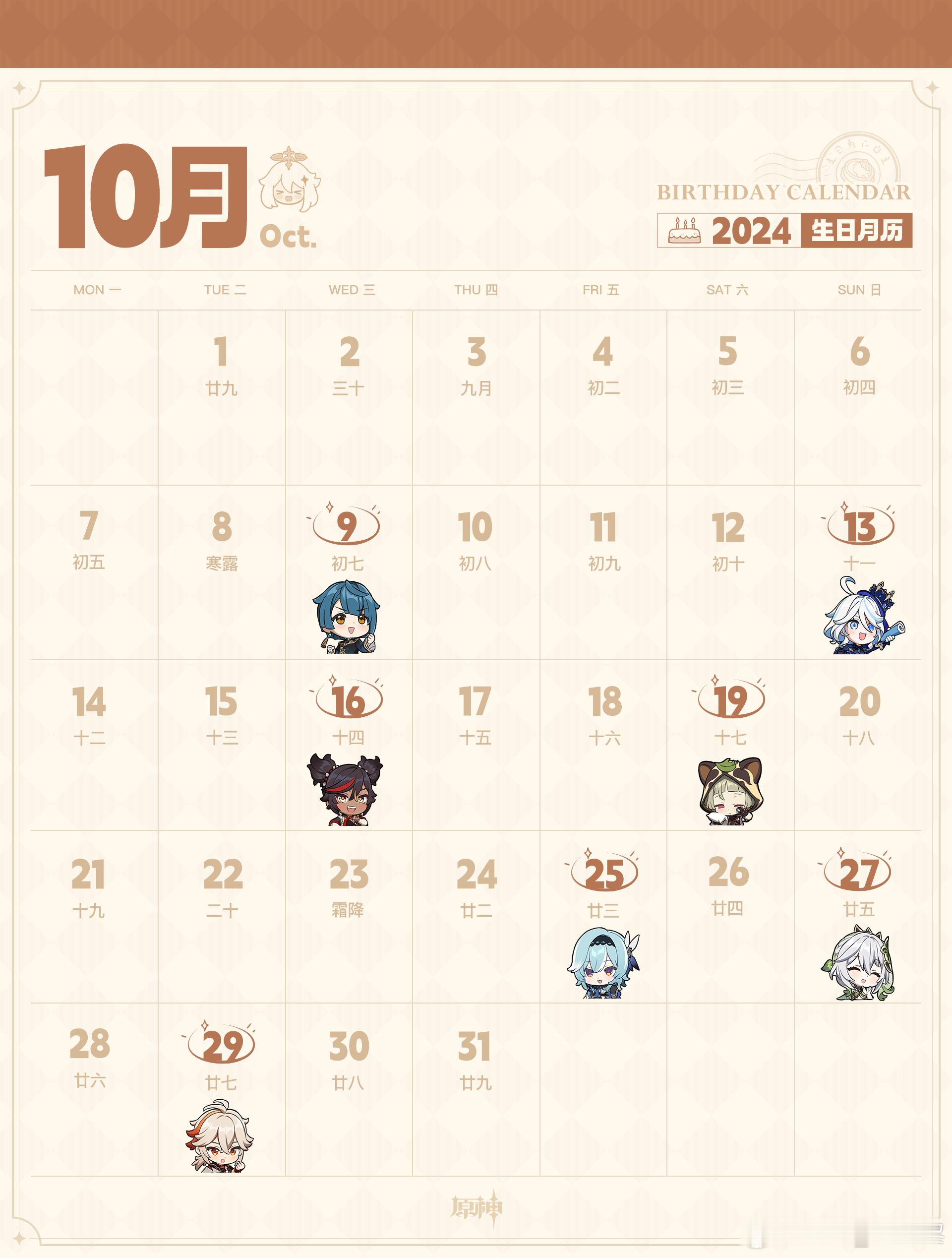 #原神[超话]# 10月生日的伙伴也不少呢，有没有大家喜欢的呢？[打call][