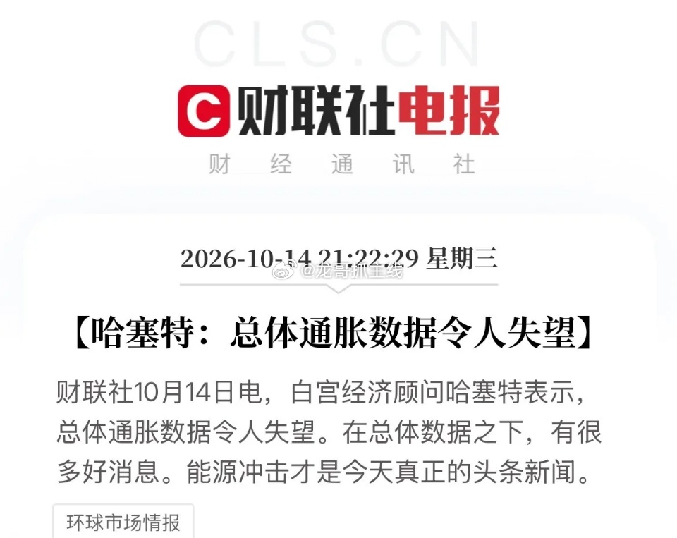 美国9月CPI超预期美股盘前跳水令人失望！美国白宫国家经济委员会主任哈塞特：总体
