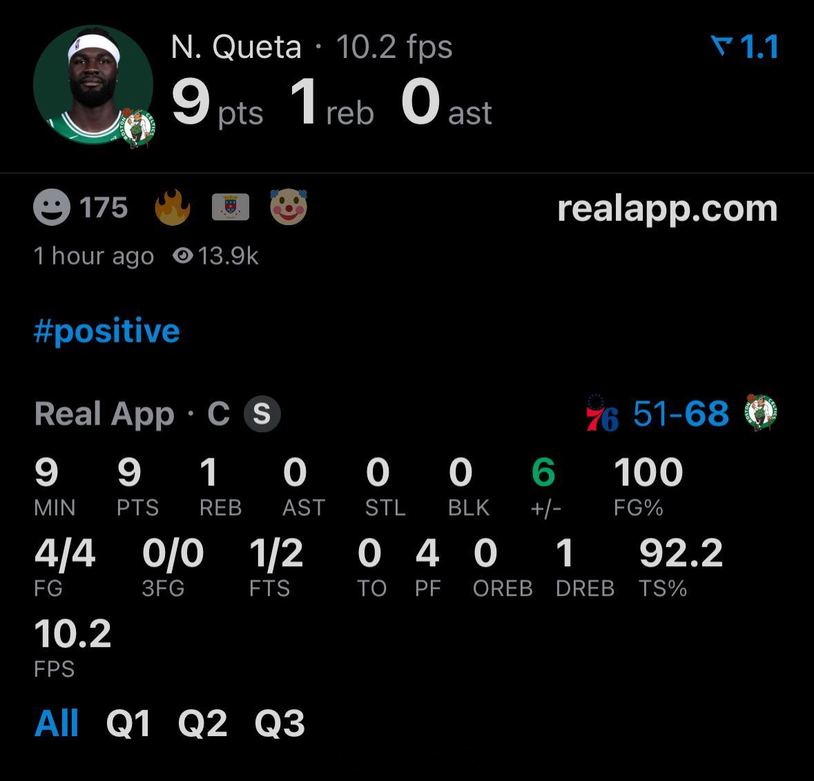 奎塔9分钟9分，但4犯规，小隐患。 