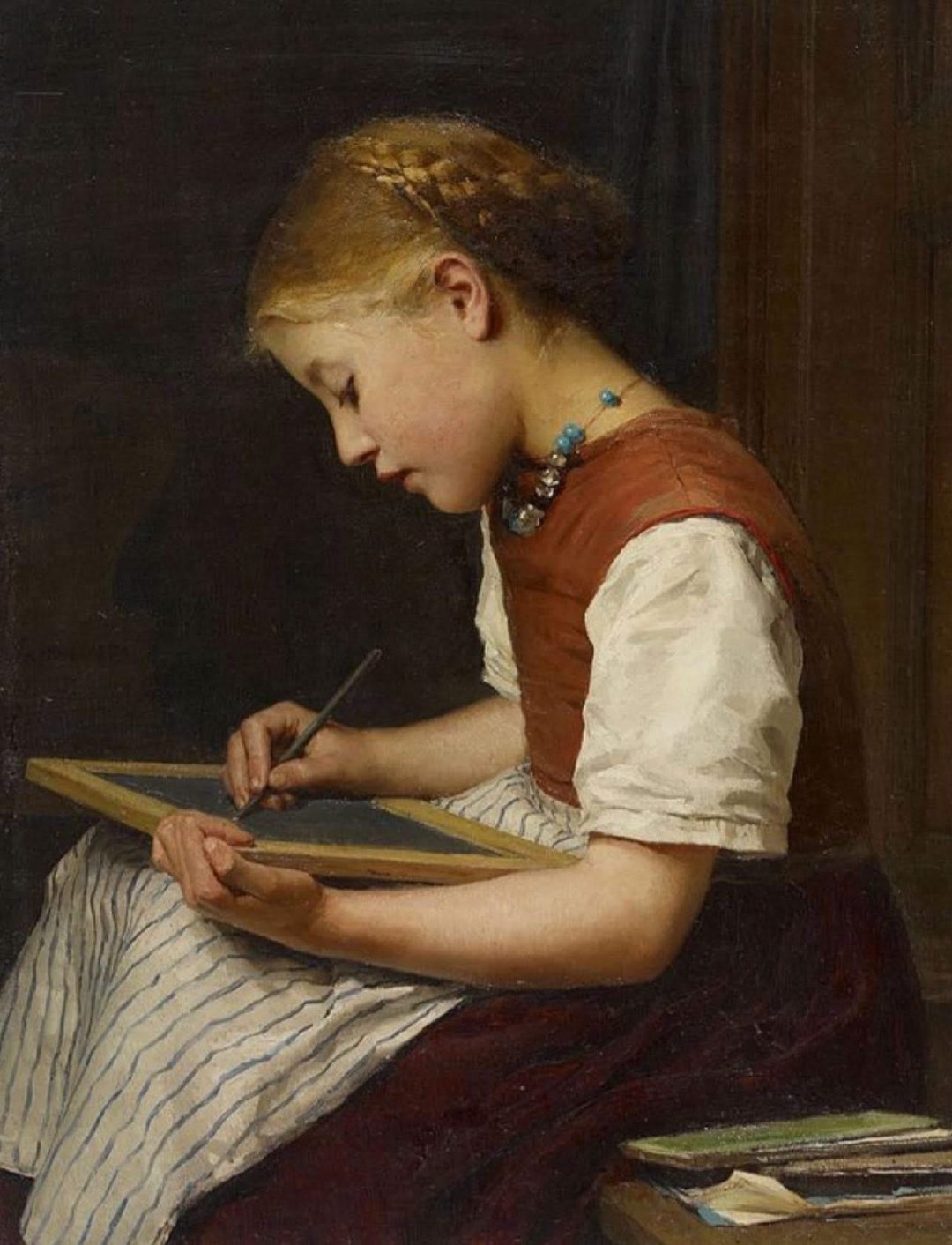 Schoolgirl doing homework 1879Albrecht A