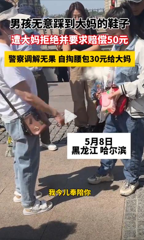 东北，一大妈的鞋子被一个小孩踩脏了，孩子母亲立刻道歉，可大妈却不接受，表示这是名