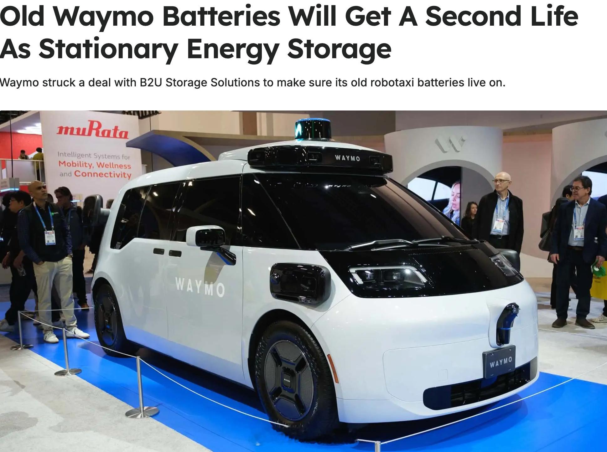 Waymo 把退役 Robotaxi 电池拿去做固定储能，算是废物再利用了吧！W