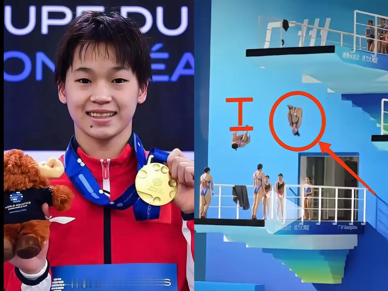 全红婵最让人惊叹的，
那肯定是她恐怖的核心力量。
体重比搭档大，但是

跳得却更