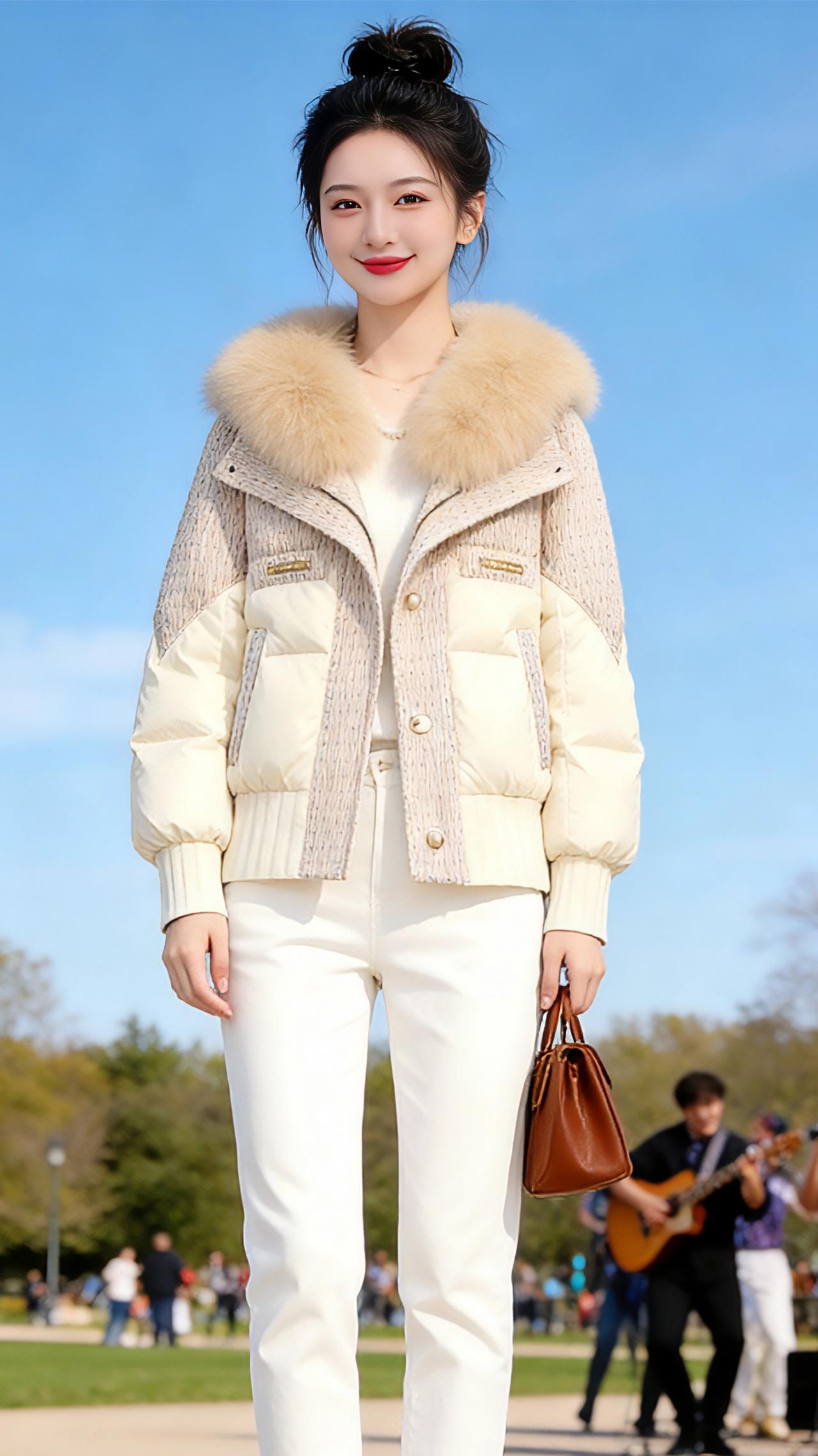 晴园冬衣影
 
晴空如洗，把公园的天幕染成澄澈的蓝，几缕云絮轻悠悠地飘着，像被风