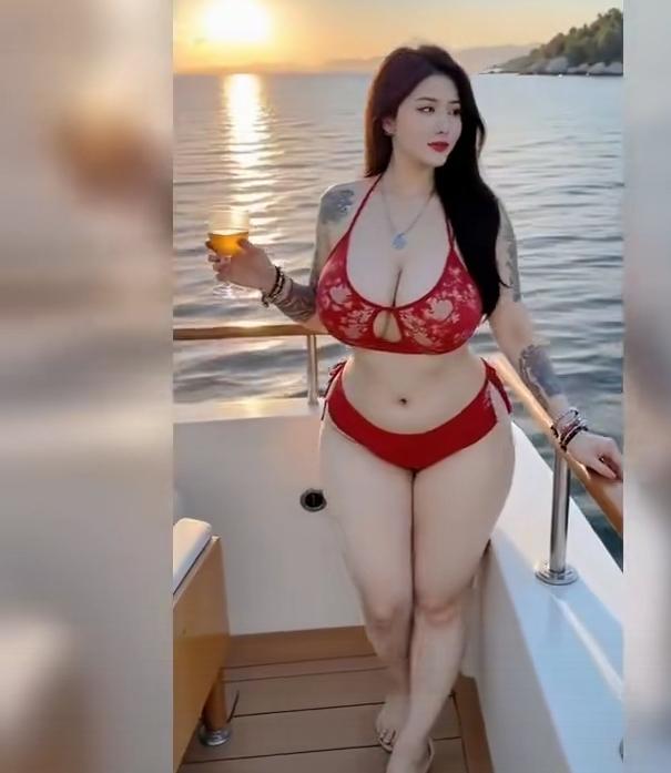 海风吹拂，美人倚栏赏日落，这画面美得像诗。风起发丝扬，回眸醉晚霞，那一瞬间，仿佛