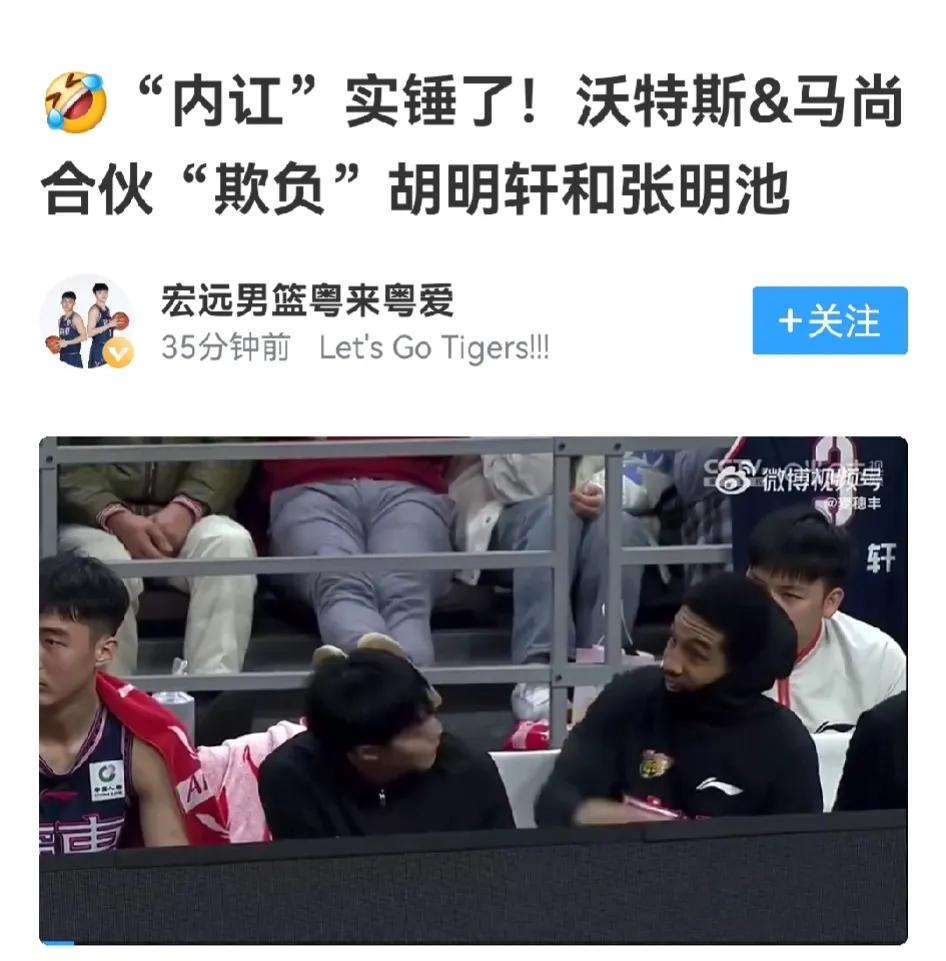 广东队替补席内讧视频很搞笑，马尚和沃特斯推搡胡明轩，甚至拿毛巾甩张明池

杜锋的