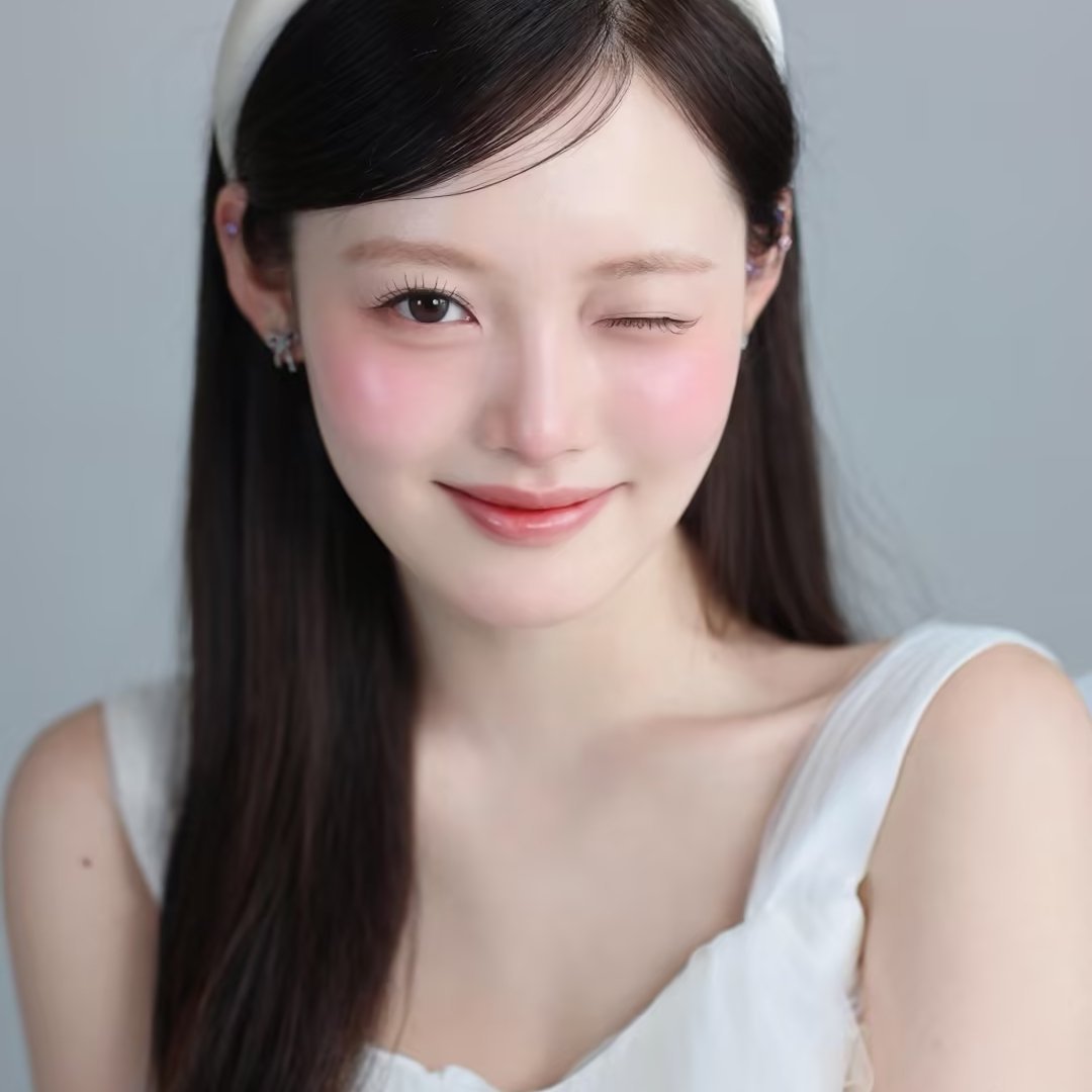 奶油韩系白开水妆，温柔公主小白花纯白发箍+黑长直直接解锁温柔，小白花气质底妆清透