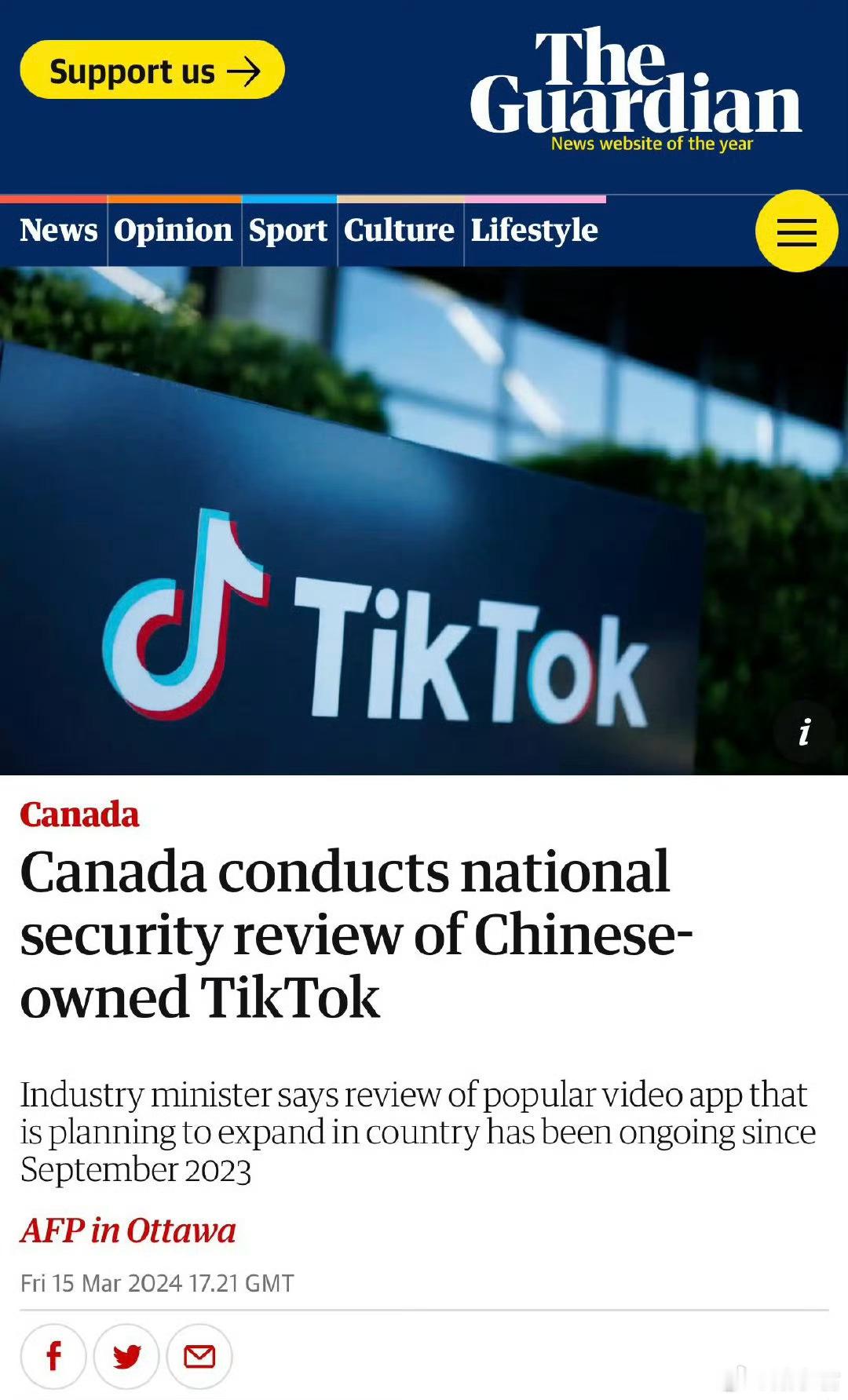 加拿大对TikTok进行国安审查，加拿大总理特鲁多表示：“我们正关注美国进行的辩