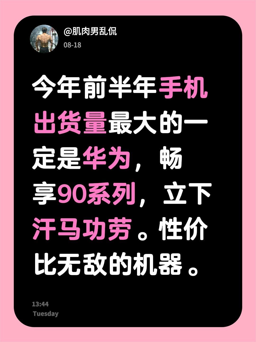 今年前半年手机出货量最大的一定是华为，畅享90系列，立下汗马功劳。性价比无敌的机