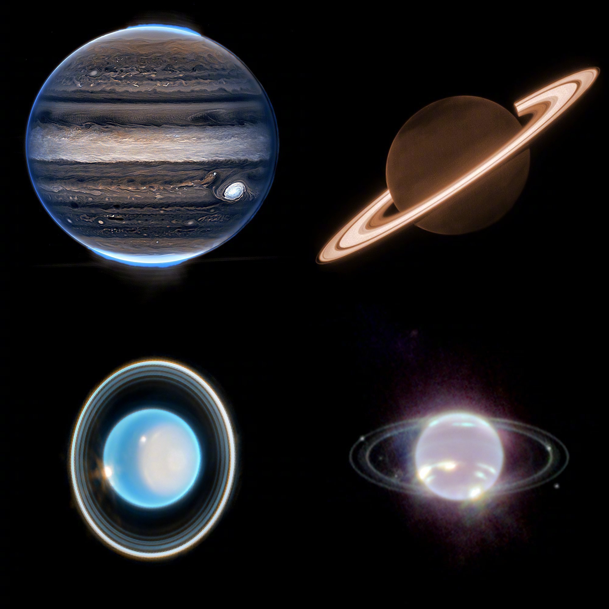 韦布空间望远镜拍摄的太阳系四个气态行星 ​​​