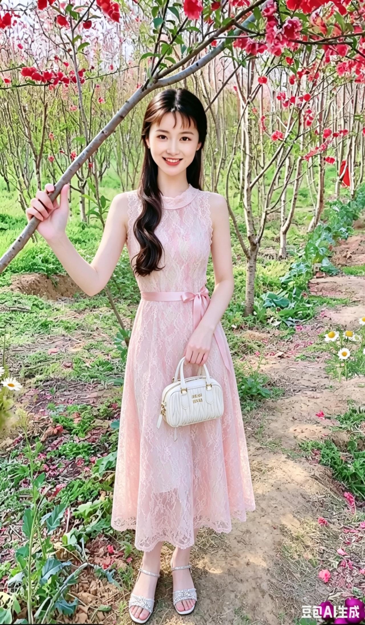 花枝拂面笑，春意满心间。