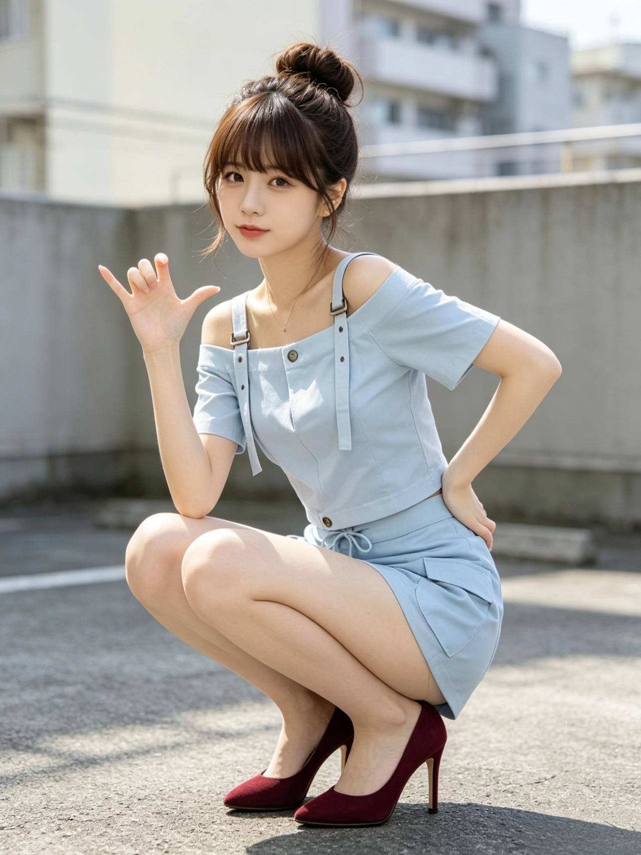 这女生穿着蓝色连衣裙，摆着可爱的姿势。女孩子怎么穿搭既时尚又好看? 女生如何穿搭
