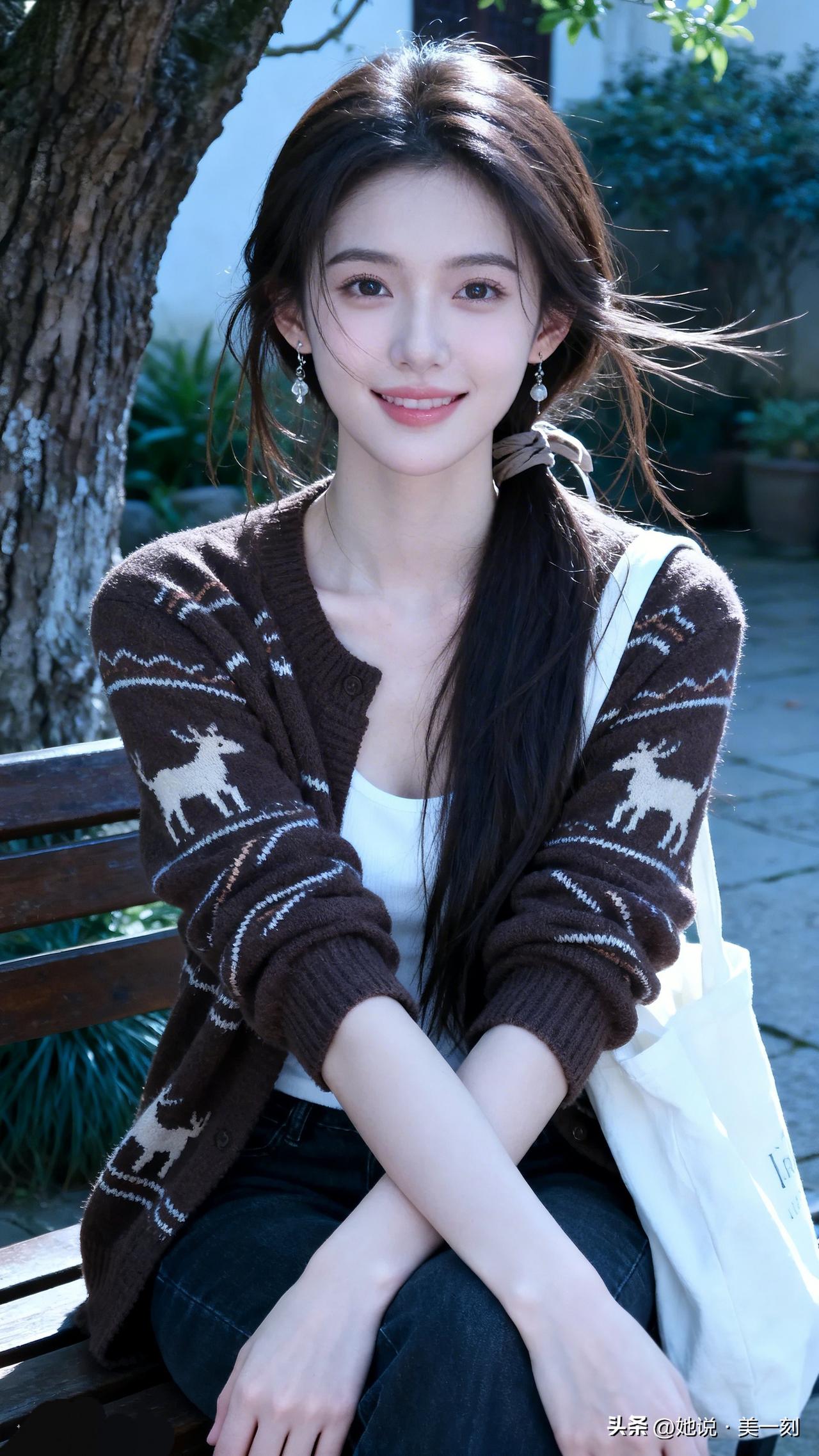 阳光下的甜美少女，微笑如春日暖阳。🌞💖