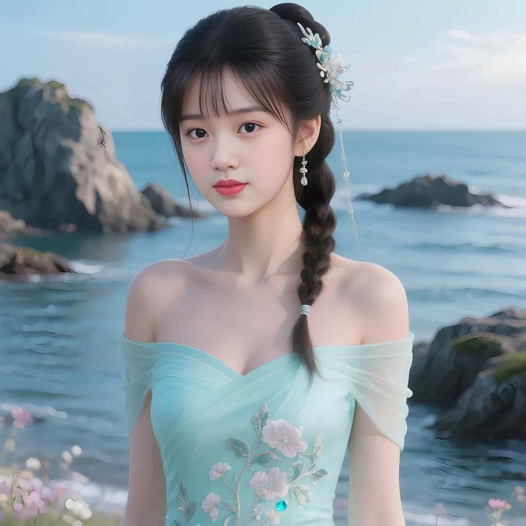 海边少女，清新唯美，梦回古风海边活力少女 海边度假少女 海边花海少女 海边白衣少