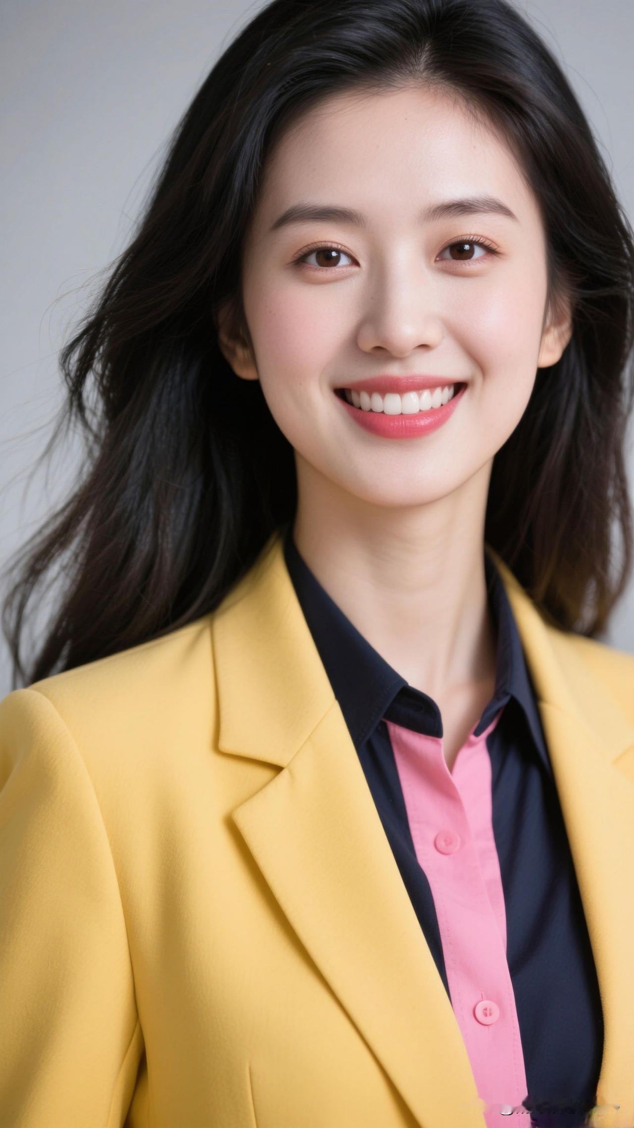 🌼 明黄西装驮着夏阳的炽，粉领像撷了朵云系在襟前，连风掠过都浸着鲜活的浪漫。灰